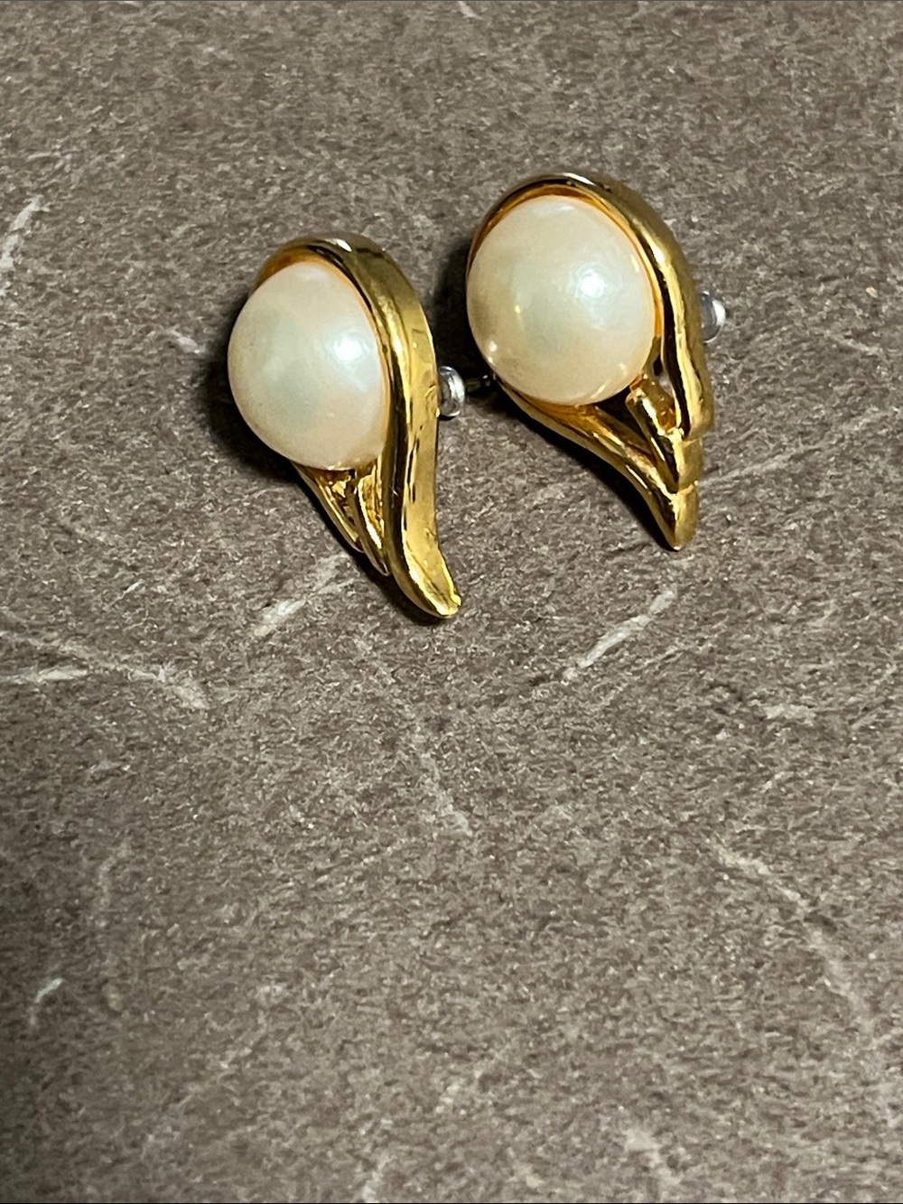 Gold Tone Pearl Teardrop Stud Earrings - Elegant Women's Jewelry 1”